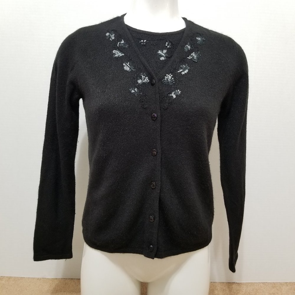Norton McNaughton sweater PS Petite Small floral embroidery 2fer layered VINTAGE
